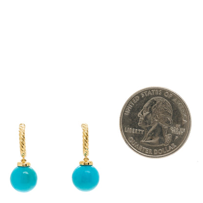 David Yurman 18K Yellow Gold Turquoise 9mm Solari Hoop Earrings 2 of 4