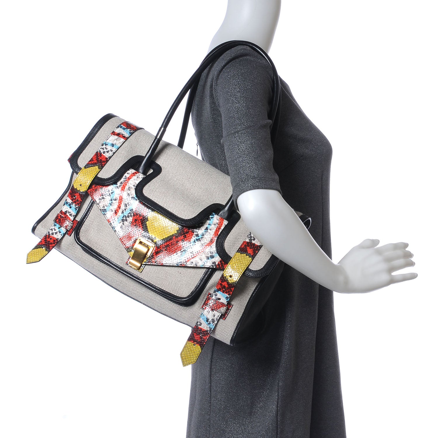 Proenza Schouler Canvas and Python Embossed Leather PS1 Small Keep All 2 of 7