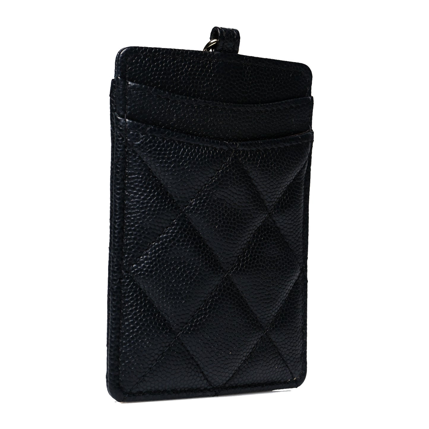 Caviar Quilted Card Holder On Chain Black