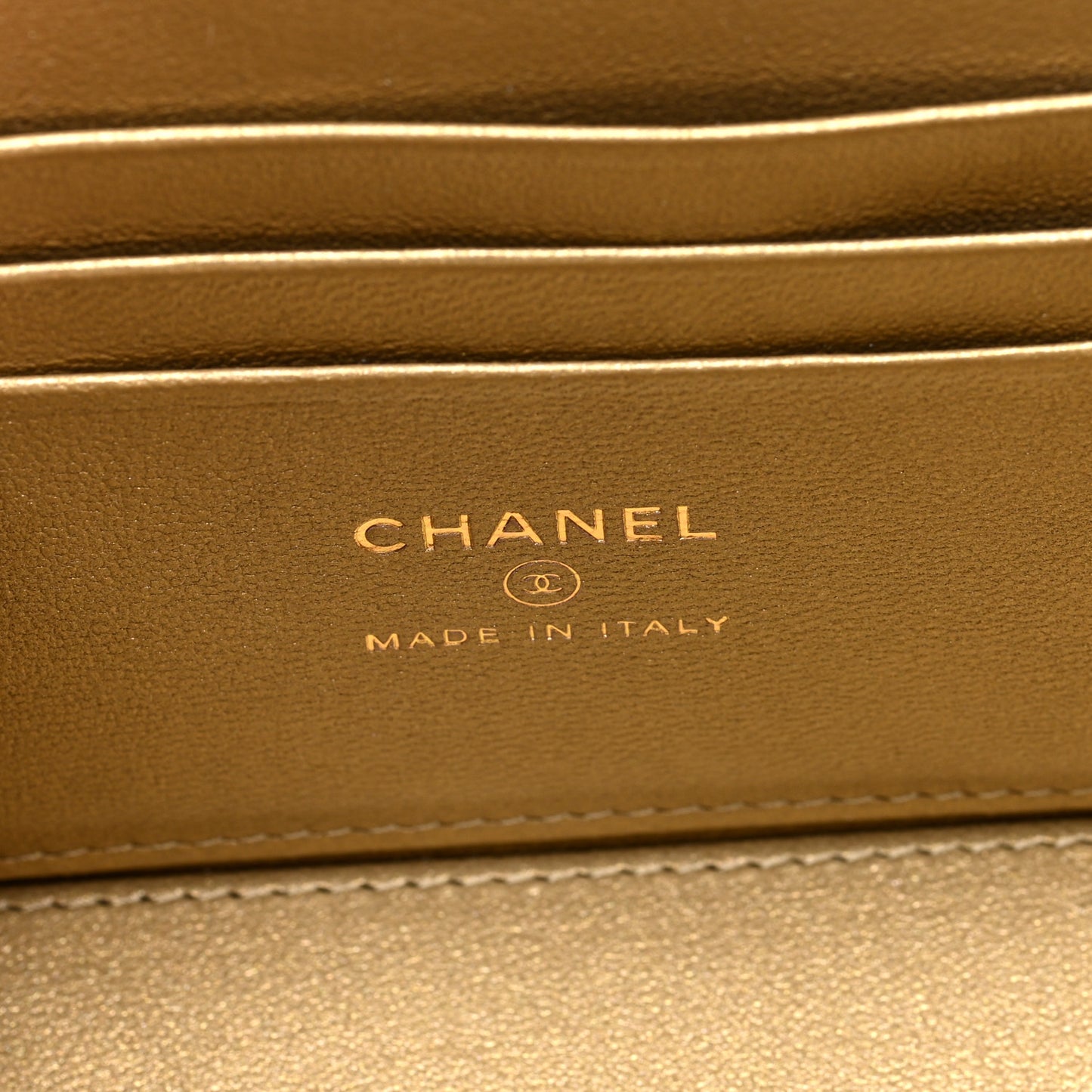 Metallic Lambskin Quilted Small CC Dynasty Vanity Case With Chain Gold