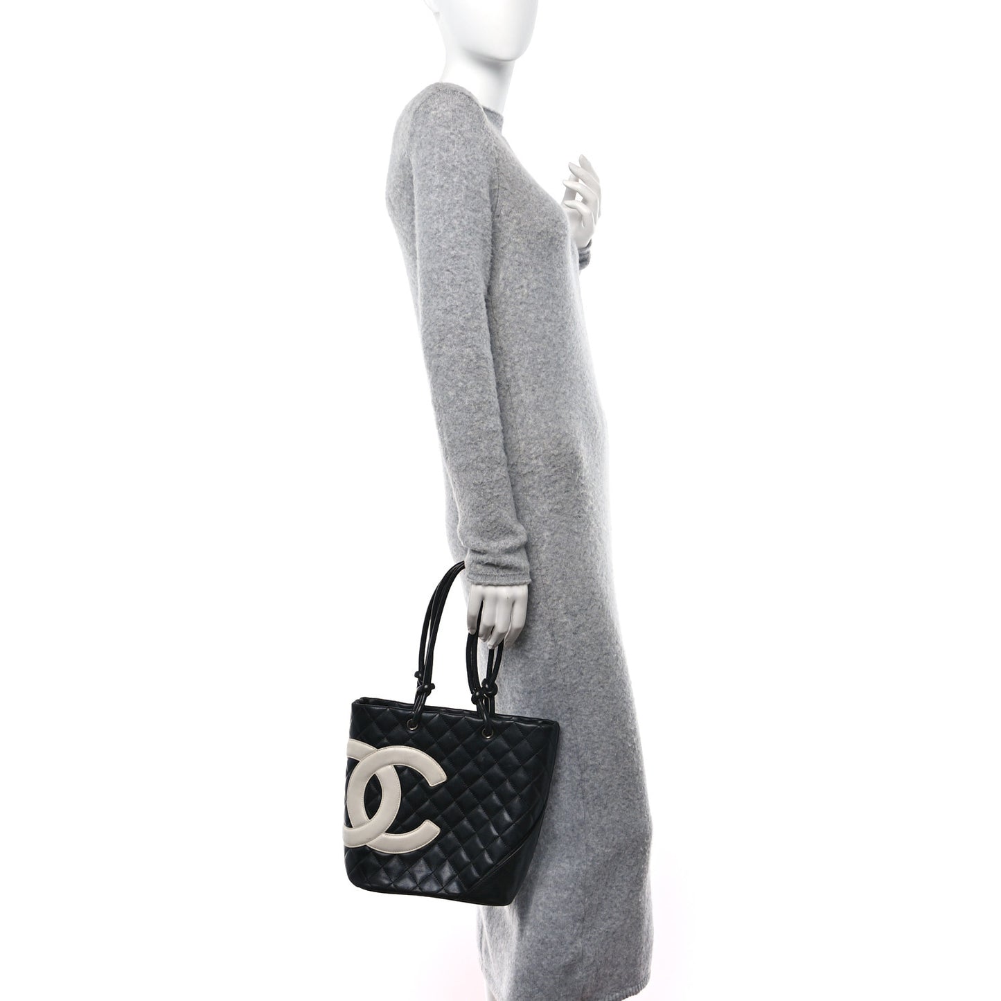 Calfskin Quilted Medium Cambon Tote Black White