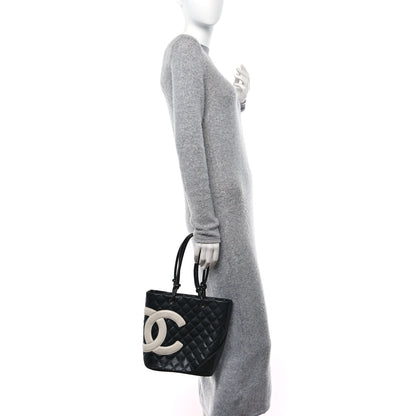 Chanel Calfskin Quilted Medium Cambon Tote Black White 2 of 13