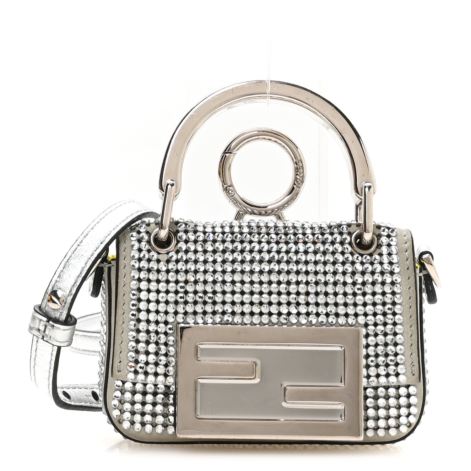Fendi Nubuck Crystal Catalan Mirror Nano Maxi Buckle Baguette Charm Pietra Argento 1 of 11