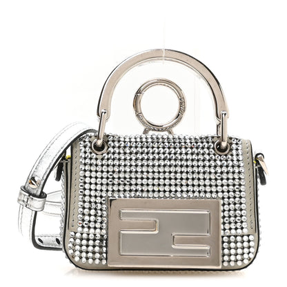 Fendi Nubuck Crystal Catalan Mirror Nano Maxi Buckle Baguette Charm Pietra Argento 1 of 11