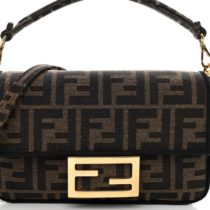 Fendi Fabric Jacquard FF 1974 Mini Baguette Tobacco Moro Black 9 of 11