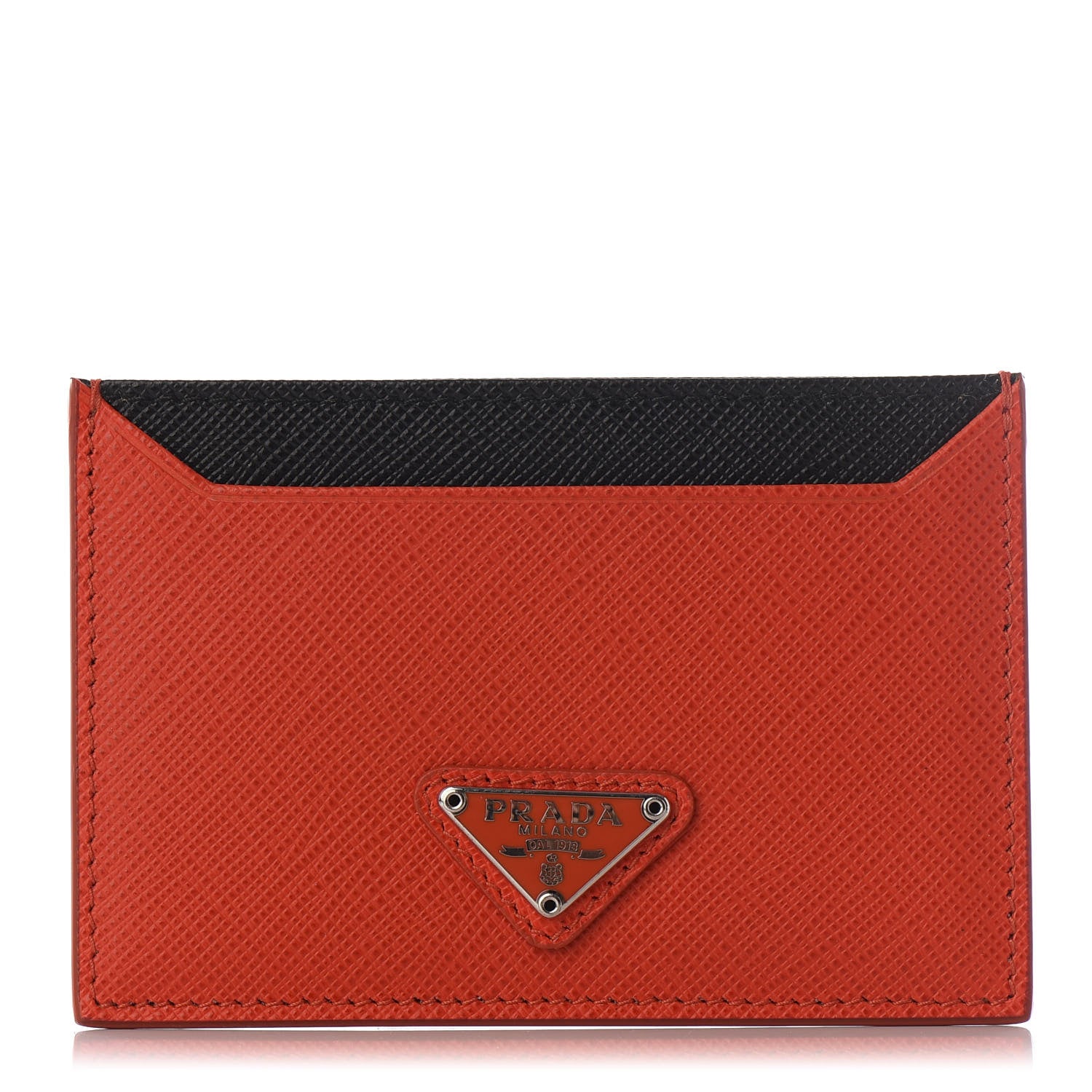 Prada Saffiano Triangle Metal Card Case Arancio Fluo 1 of 6