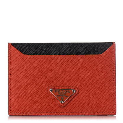 Prada Saffiano Triangle Metal Card Case Arancio Fluo 1 of 6