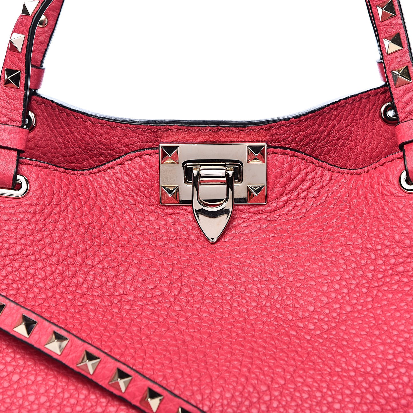 Pebbled Calfskin Medium Rockstud Tote Deep Fuxia