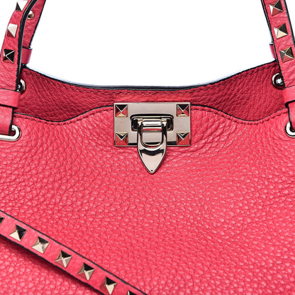 Valentino Garavani Pebbled Calfskin Medium Rockstud Tote Deep Fuxia 10 of 10