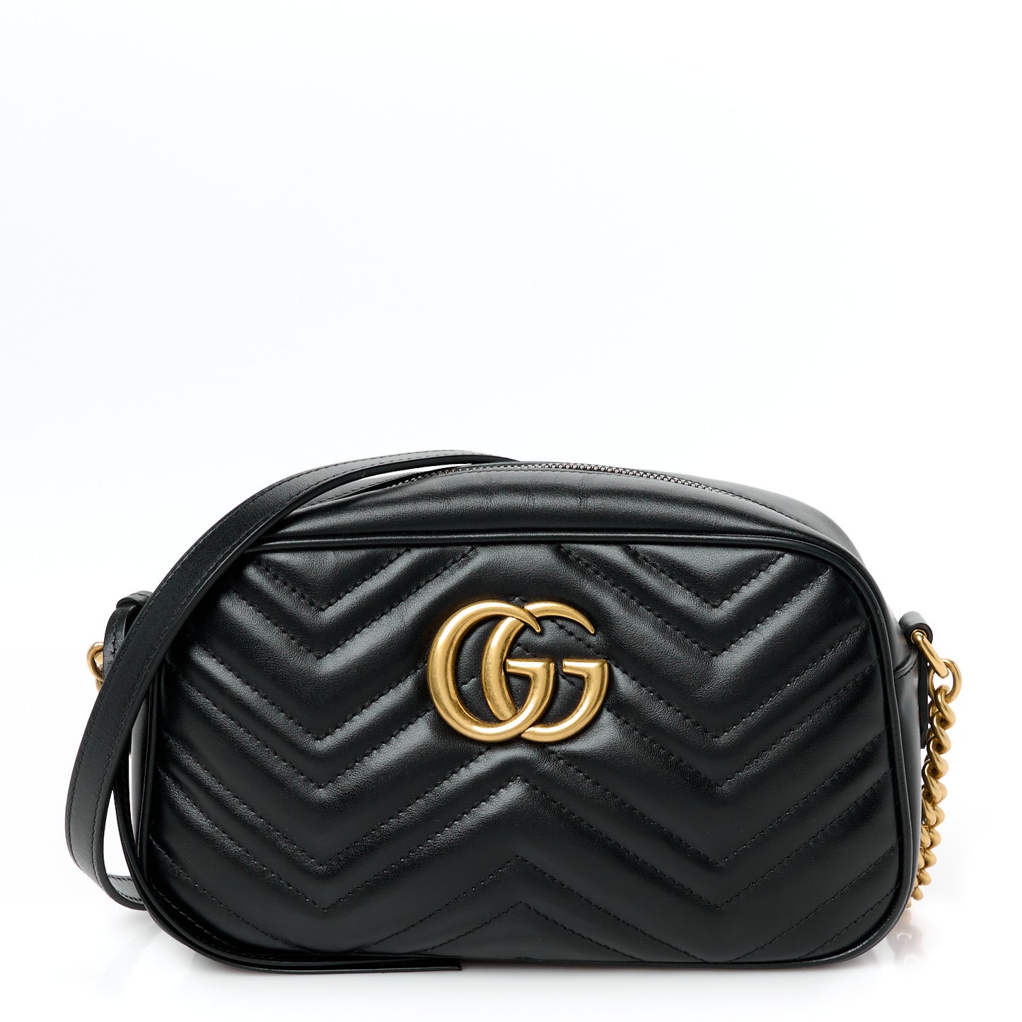 Calfskin Matelasse Small GG Marmont Chain Shoulder Bag Black
