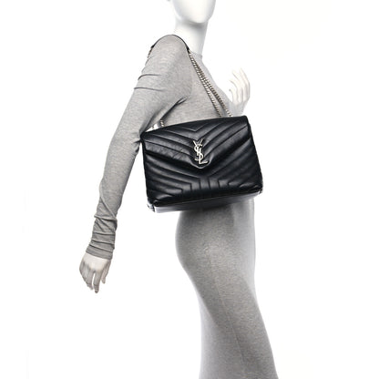 Saint Laurent Calfskin Y Quilted Monogram Medium Loulou Chain Satchel Black 2 of 11
