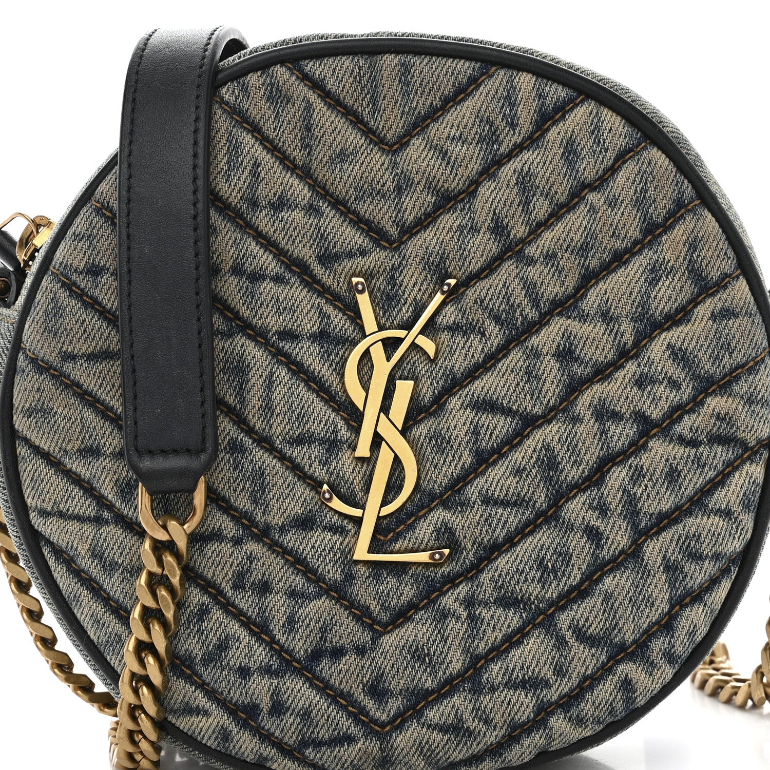 Saint Laurent Denim Quilted Monogram Round Crossbody Bag Rodeo Blue 8 of 10