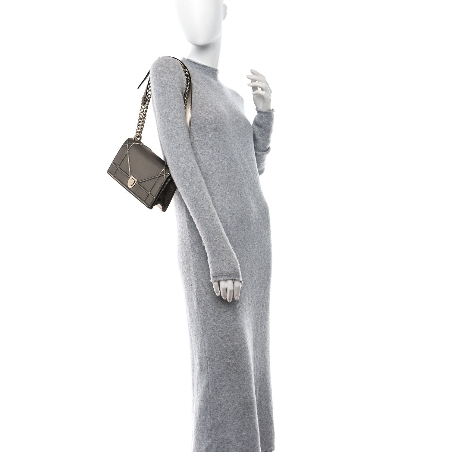 Christian Dior Metallic Calfskin Small Diorama Flap Bag Gunmental 2 of 11