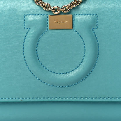 Salvatore Ferragamo Printed Calfskin Gancini Wallet On Chain Teal 6 of 8