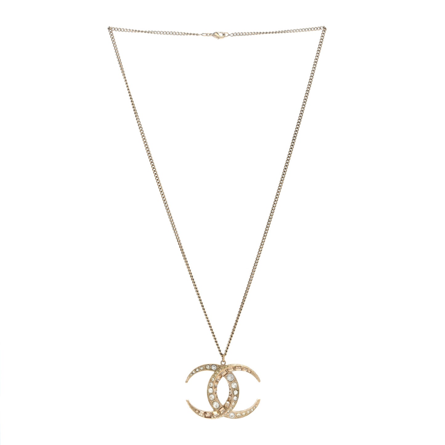 Baguette Crystal Moon CC Necklace Gold