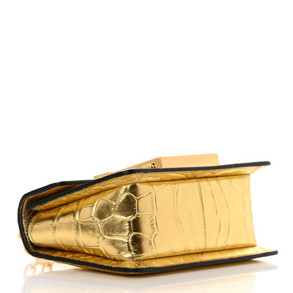Tom Ford Metallic Calfskin Crocodile Embossed Mini T Clasp Shoulder Bag Gold 4 of 11