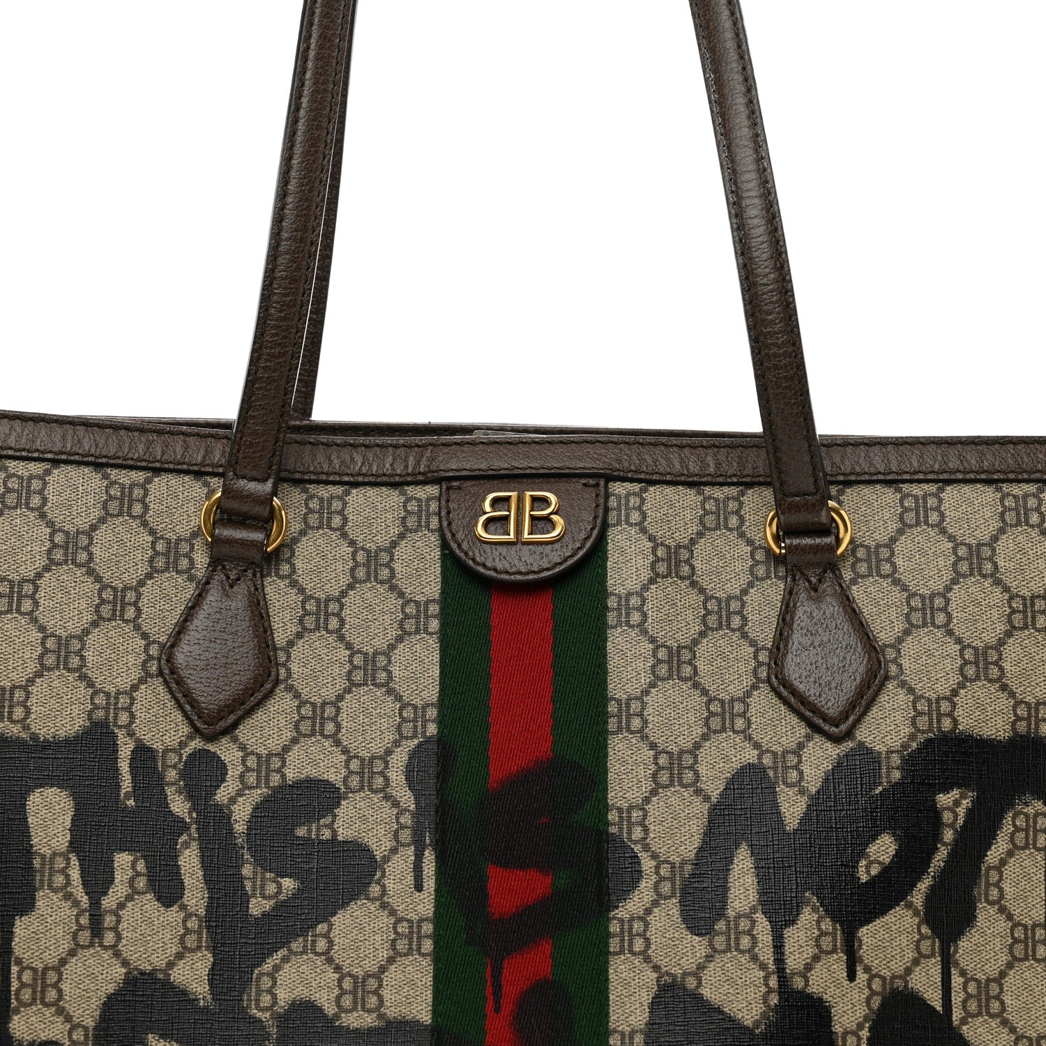 Gucci X BALENCIAGA BB Supreme Monogram Web Graffiti Medium Ophidia Shopping Tote Beige New Acero 10 of 23