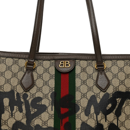 Gucci X BALENCIAGA BB Supreme Monogram Web Graffiti Medium Ophidia Shopping Tote Beige New Acero 10 of 23