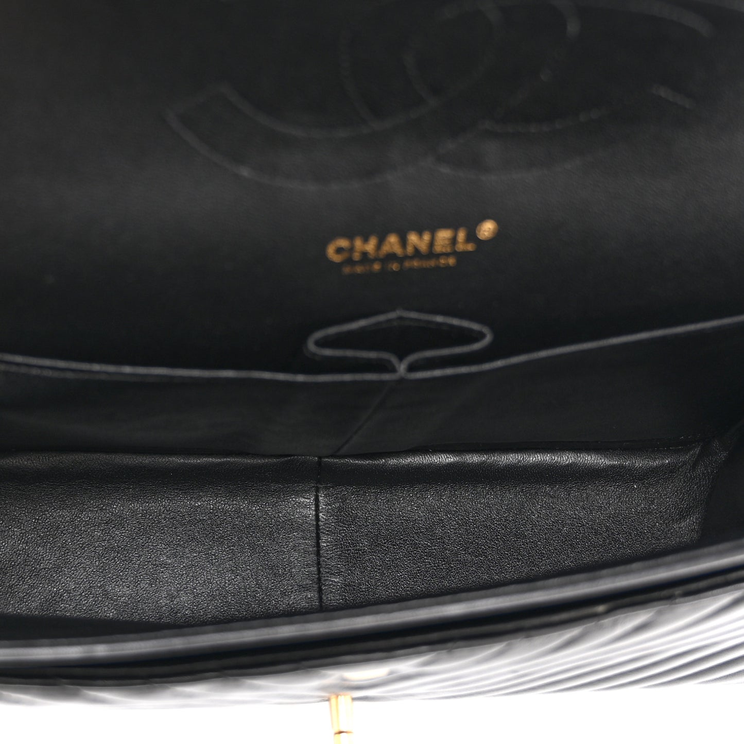 Lambskin Chevron Quilted Jumbo Double Flap Black