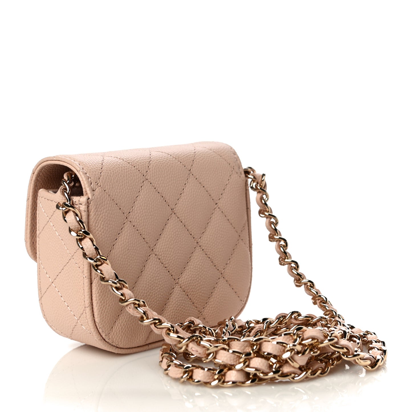 Caviar Quilted Mini Clutch With Chain Light Beige