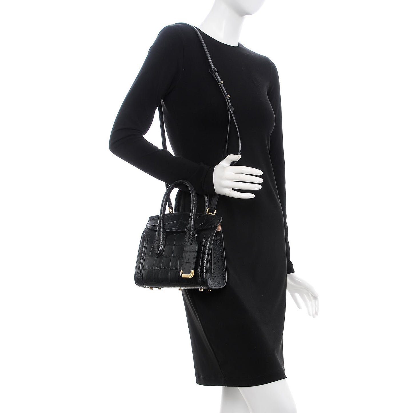 Calfskin Crocodile Embossed Mini Heroine 21 Black