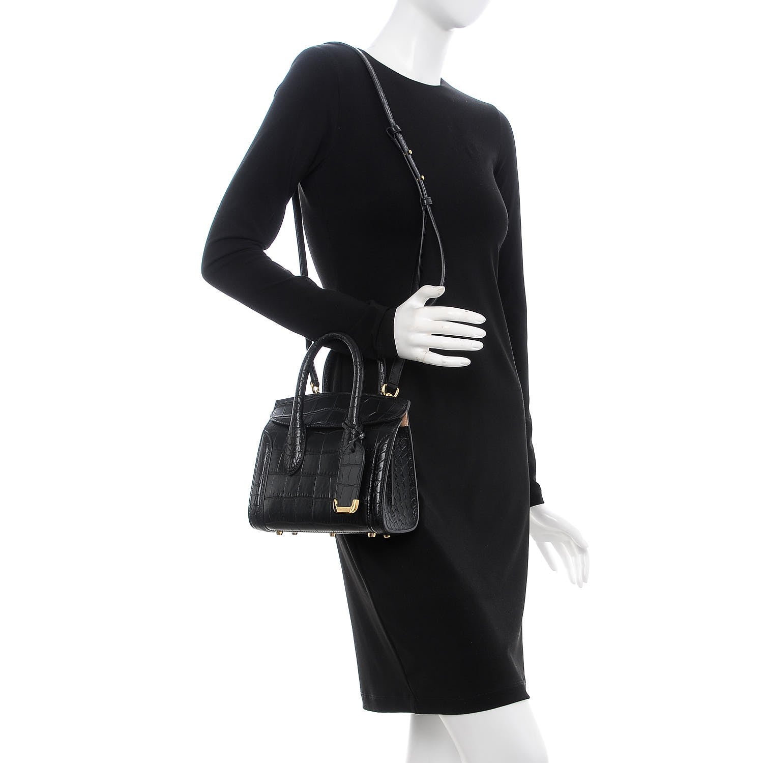 Alexander McQueen Calfskin Crocodile Embossed Mini Heroine 21 Black 2 of 9