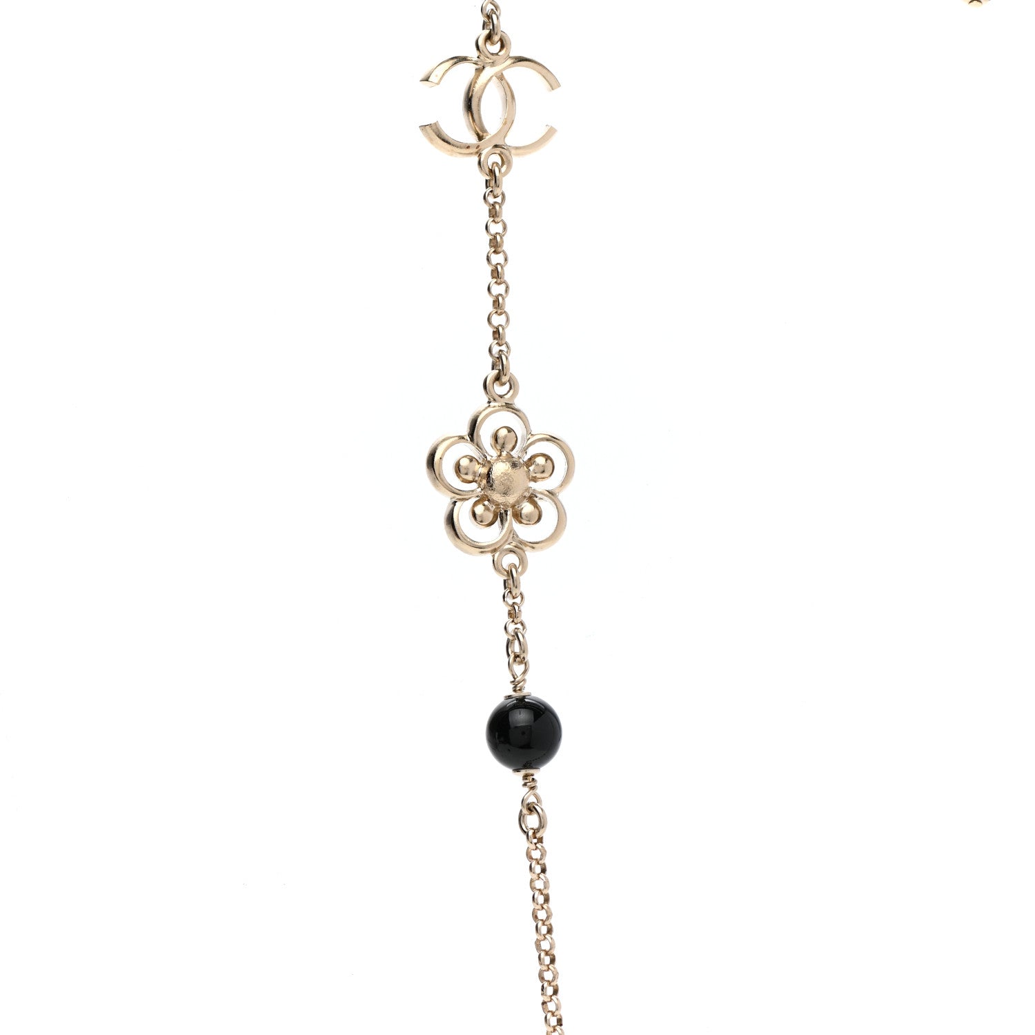 Chanel Pearl Crystal Flower CC Necklace Gold Black 4 of 7