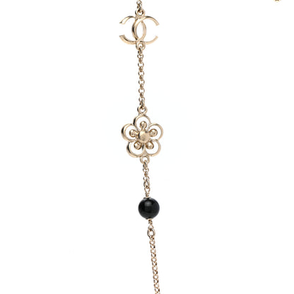 Chanel Pearl Crystal Flower CC Necklace Gold Black 4 of 7