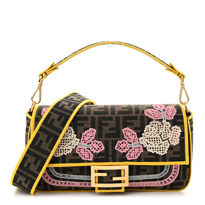 Fendi Fabric Jacquard FF Floral Embroidered Baguette Tobacco Moro Multicolor 1 of 9