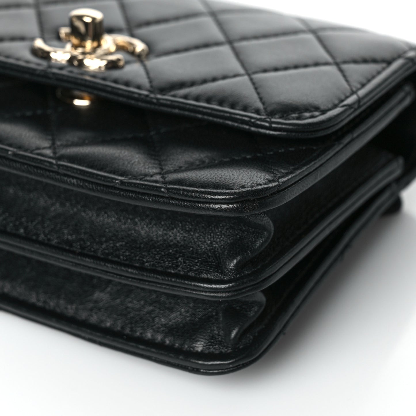 Lambskin Quilted Mini Trendy CC Wallet On Chain WOC Black