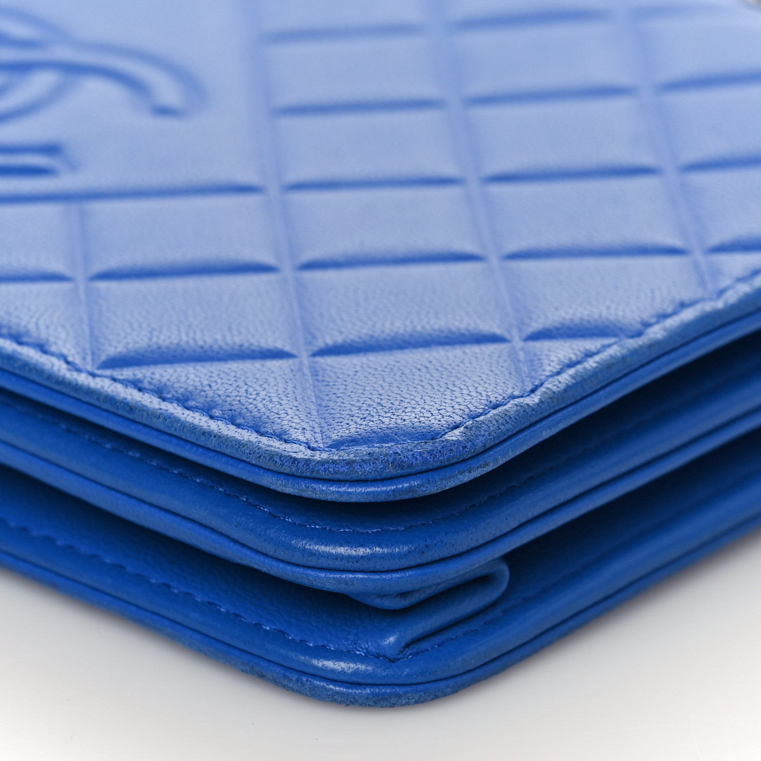 Chanel Lambskin Quilted Diamond CC Wallet On Chain WOC Blue 9 of 10