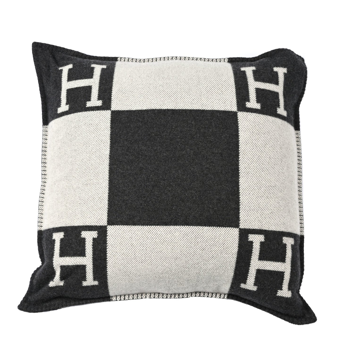 Wool Cashmere Avalon Pillow GM Ecru Gris Fonce