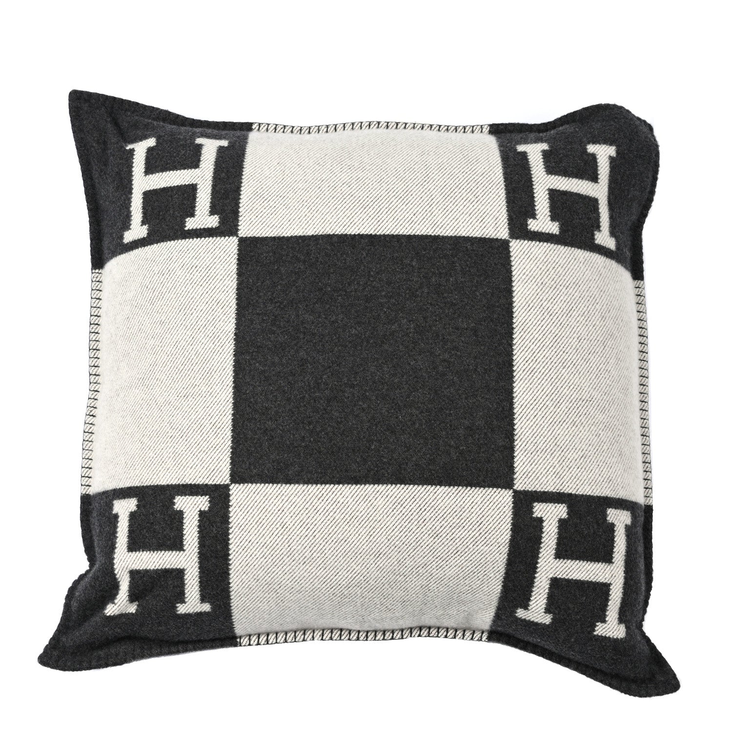 Hermes Wool Cashmere Avalon Pillow GM Ecru Gris Fonce 2 of 3