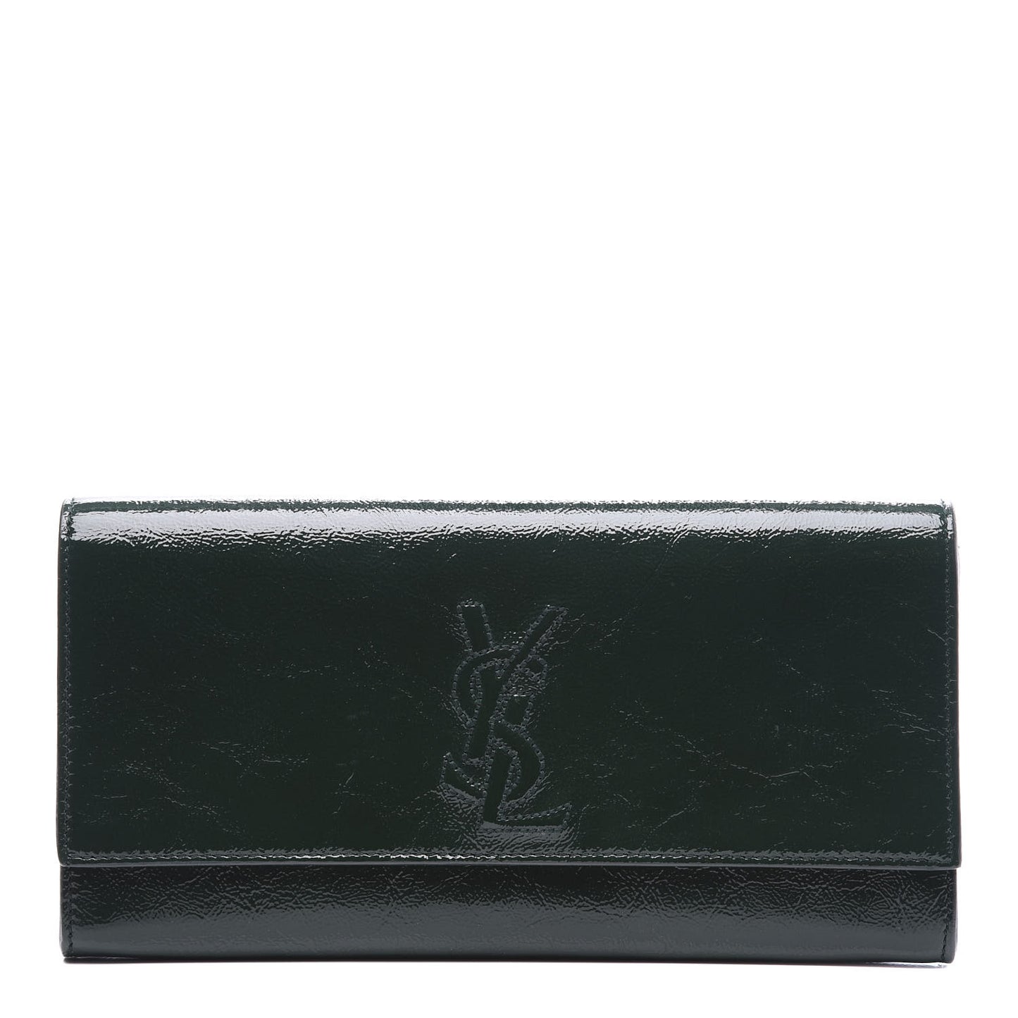Textured Patent Belle de Jour Clutch Tartan Green