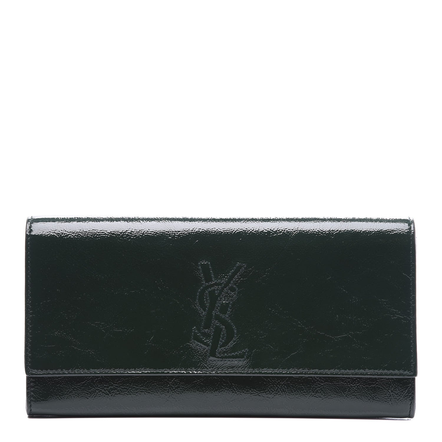 Saint Laurent Textured Patent Belle de Jour Clutch Tartan Green 1 of 8