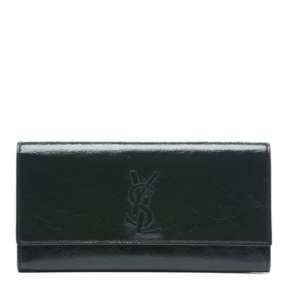 Saint Laurent Textured Patent Belle de Jour Clutch Tartan Green 1 of 8
