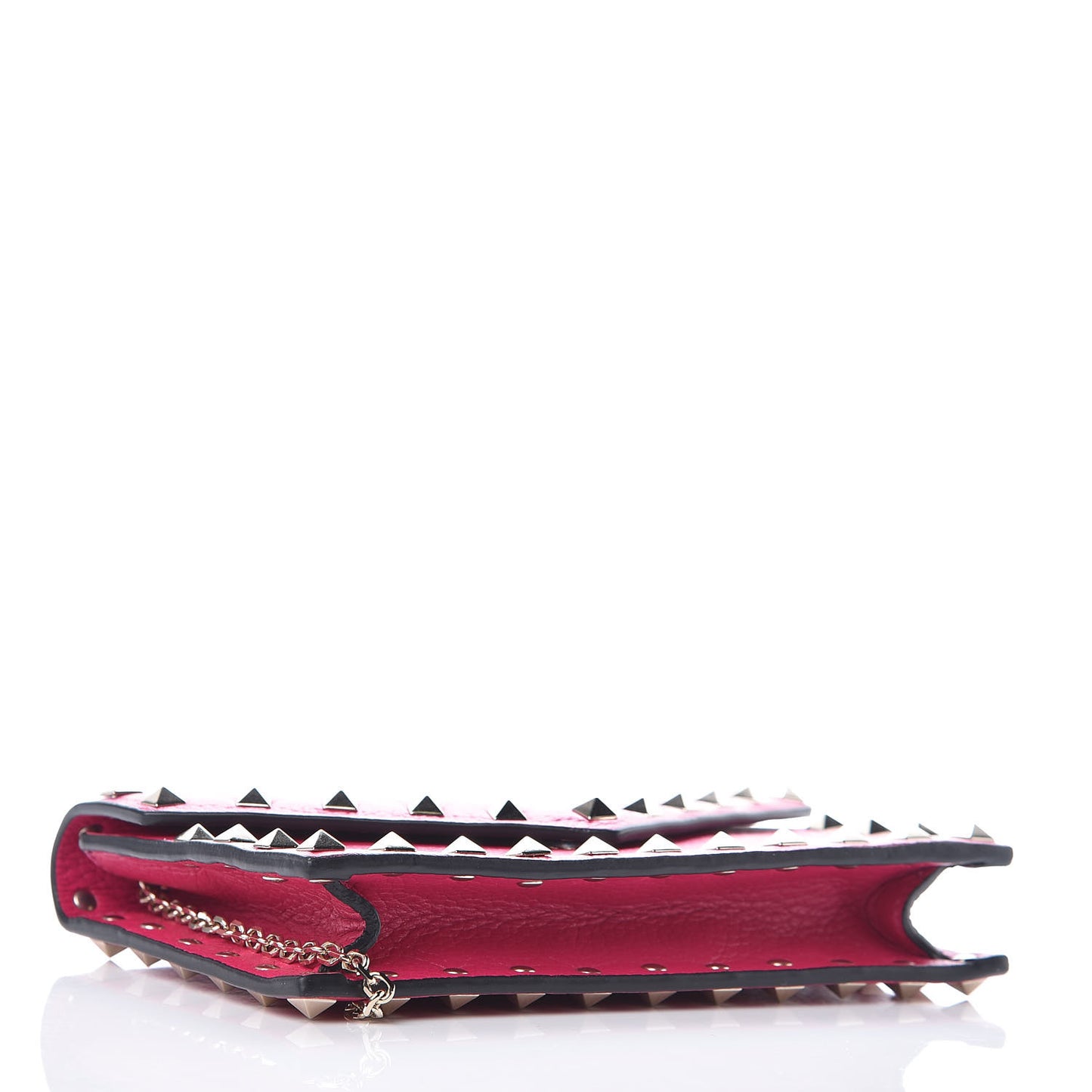 Pebbled Calfskin Rockstud Envelope Wallet on Chain Disco Pink