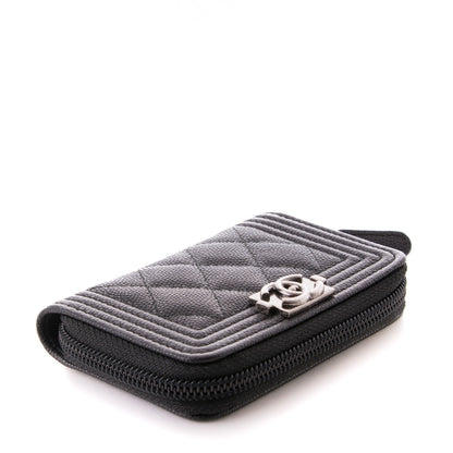Chanel Caviar Quilted Boy Zip Around Coin Purse Wallet Black 4 of 7