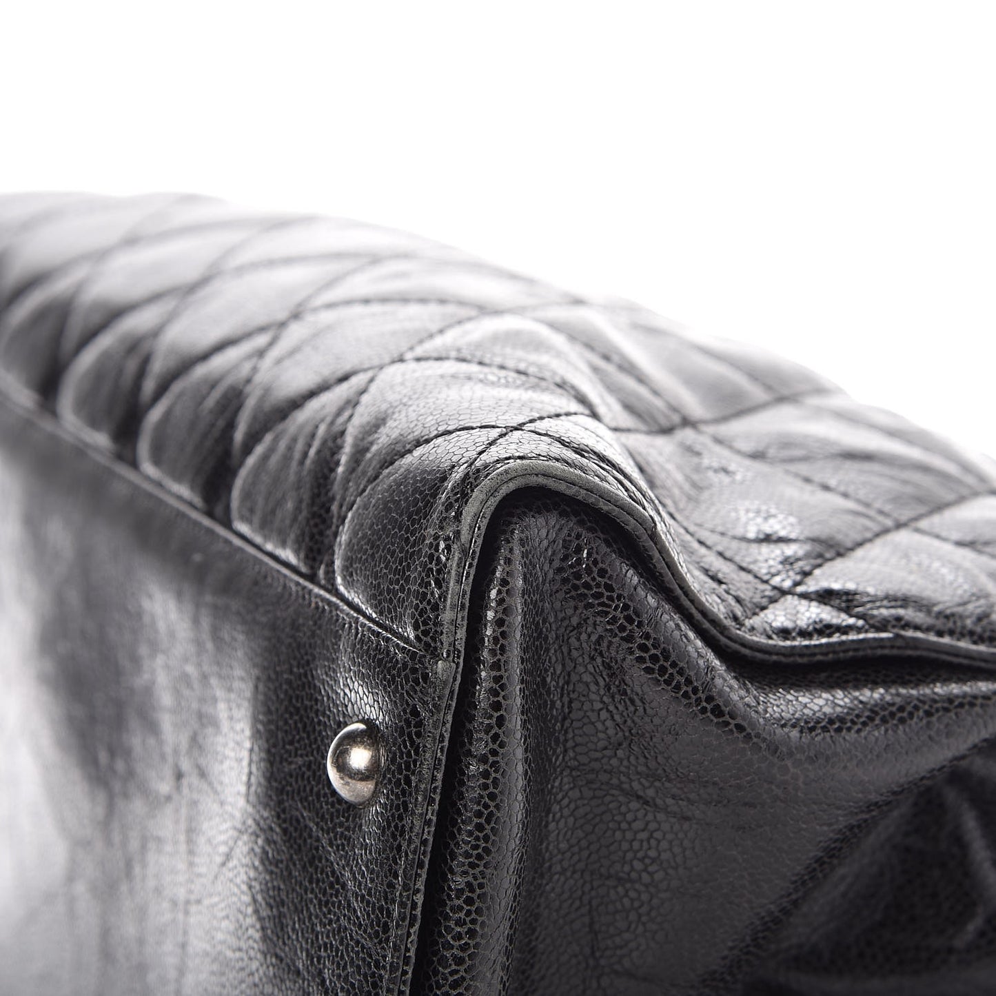 Crumpled Grained Calfskin Quilted CC Crave Tote Black