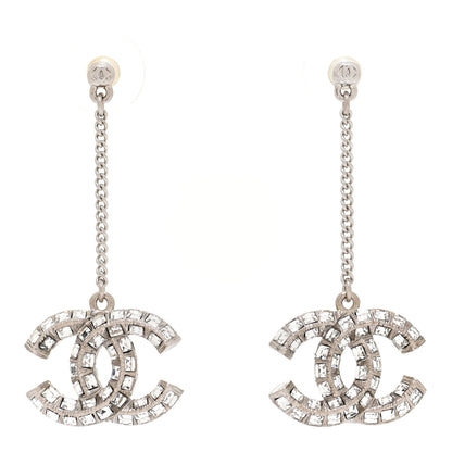 Chanel Baguette Crystal CC Drop Earrings Silver 1 of 5