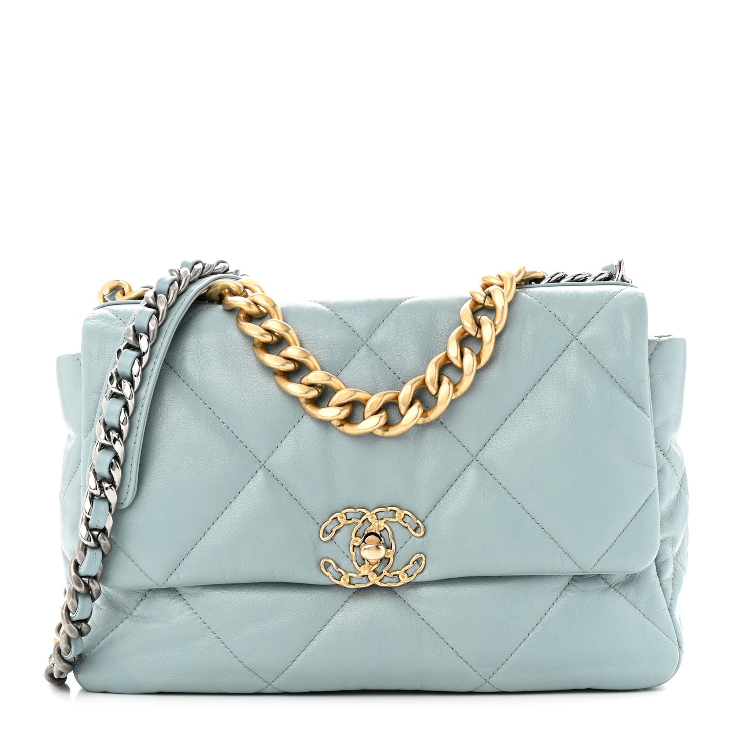 Chanel Lambskin Quilted Large Chanel 19 Flap Light Blue 1 of 11