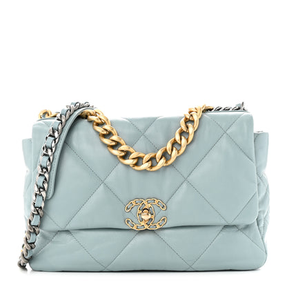 Chanel Lambskin Quilted Large Chanel 19 Flap Light Blue 1 of 11