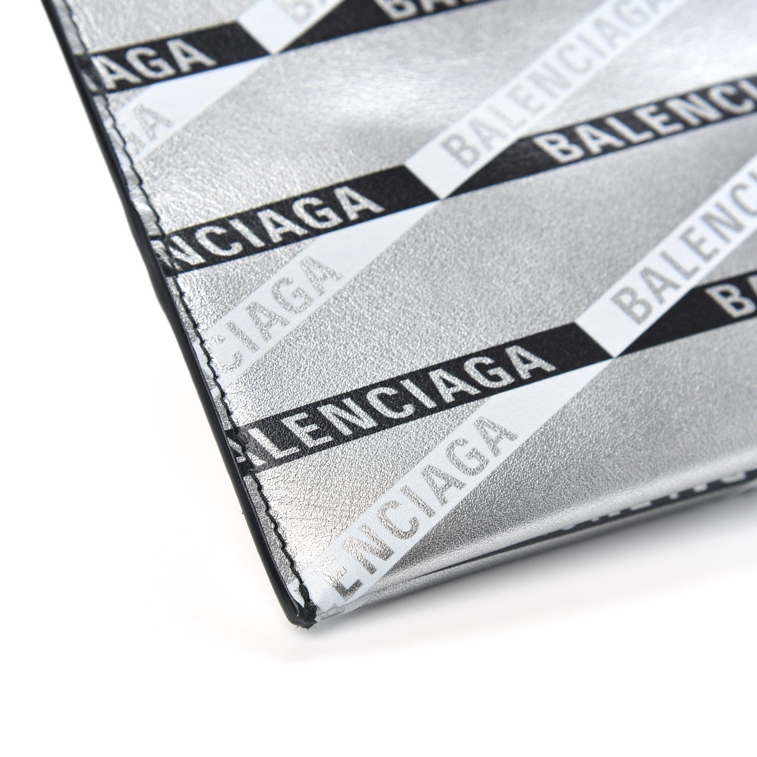 Balenciaga Metallic Calfskin Losange Monogram Plastic Bag Shopper S Silver Black White 7 of 9