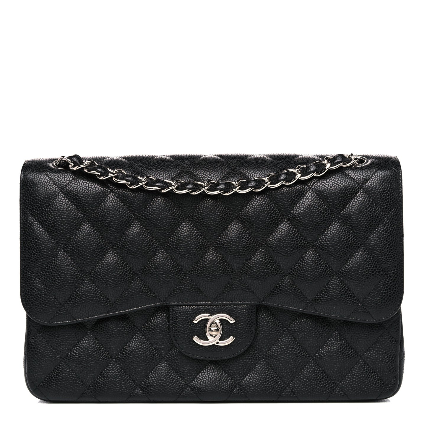 Caviar Quilted Jumbo Double Flap Black