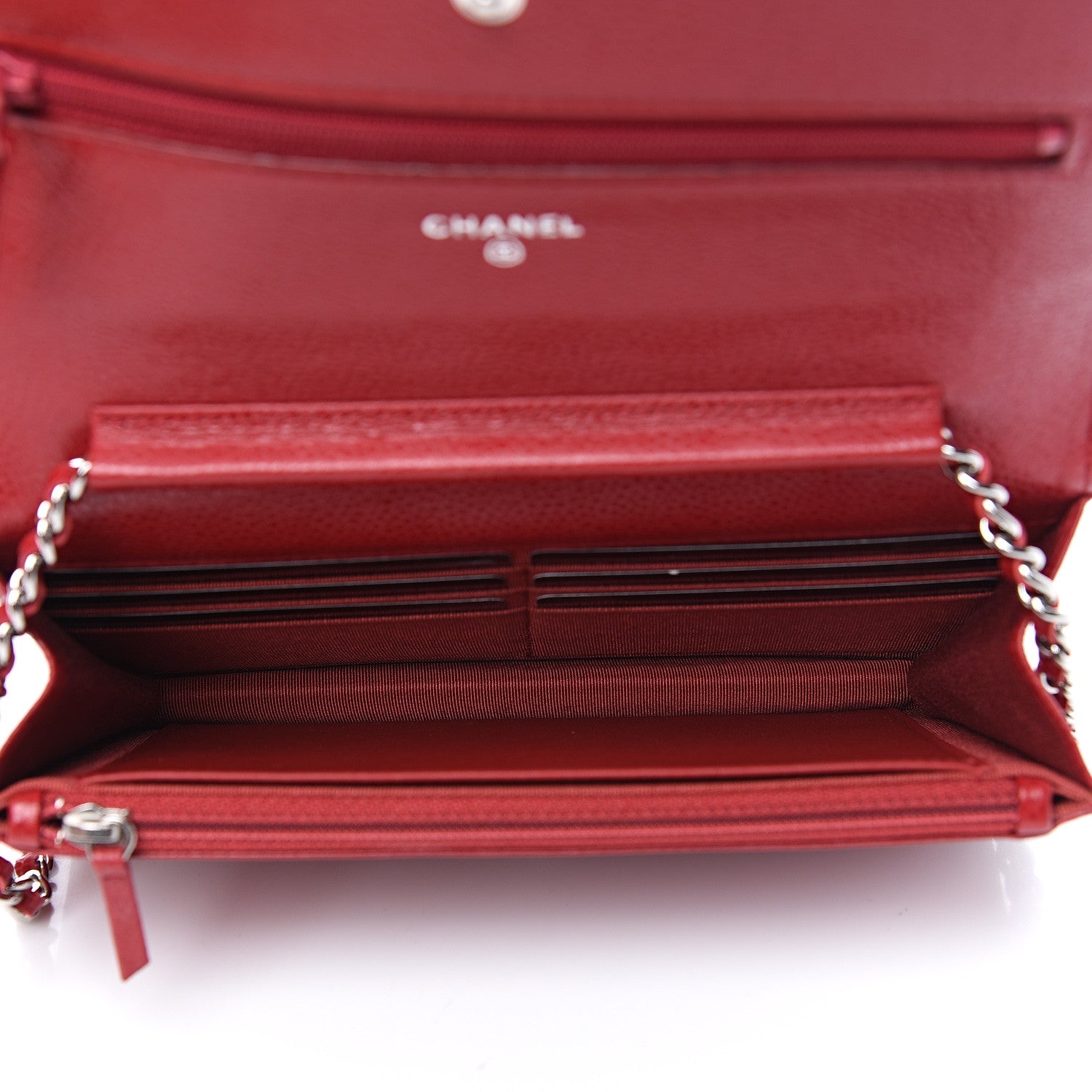 Chanel Caviar Quilted Wallet On Chain WOC Dark Red 4 of 9