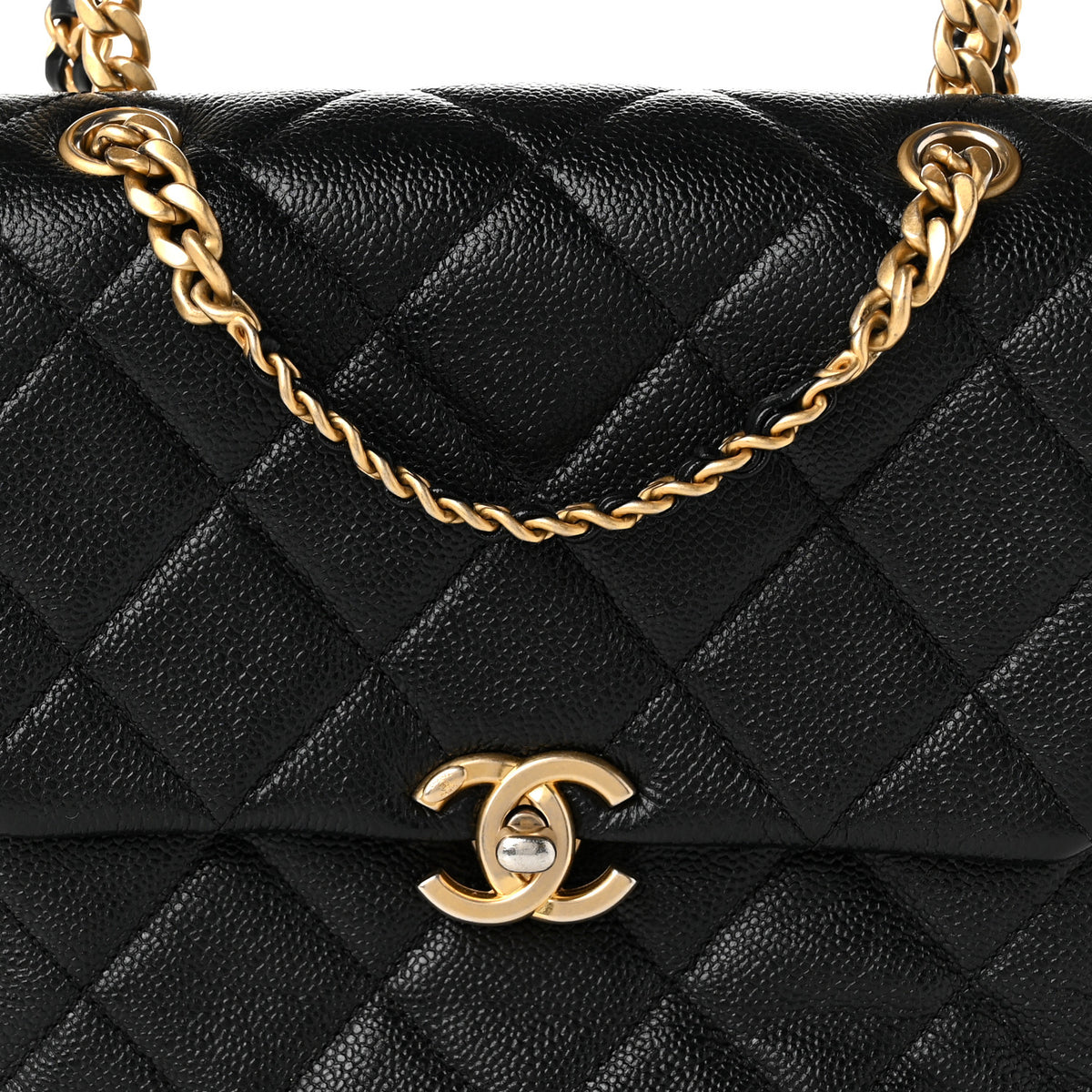 Shiny Caviar Quilted Chain Melody Backpack Black