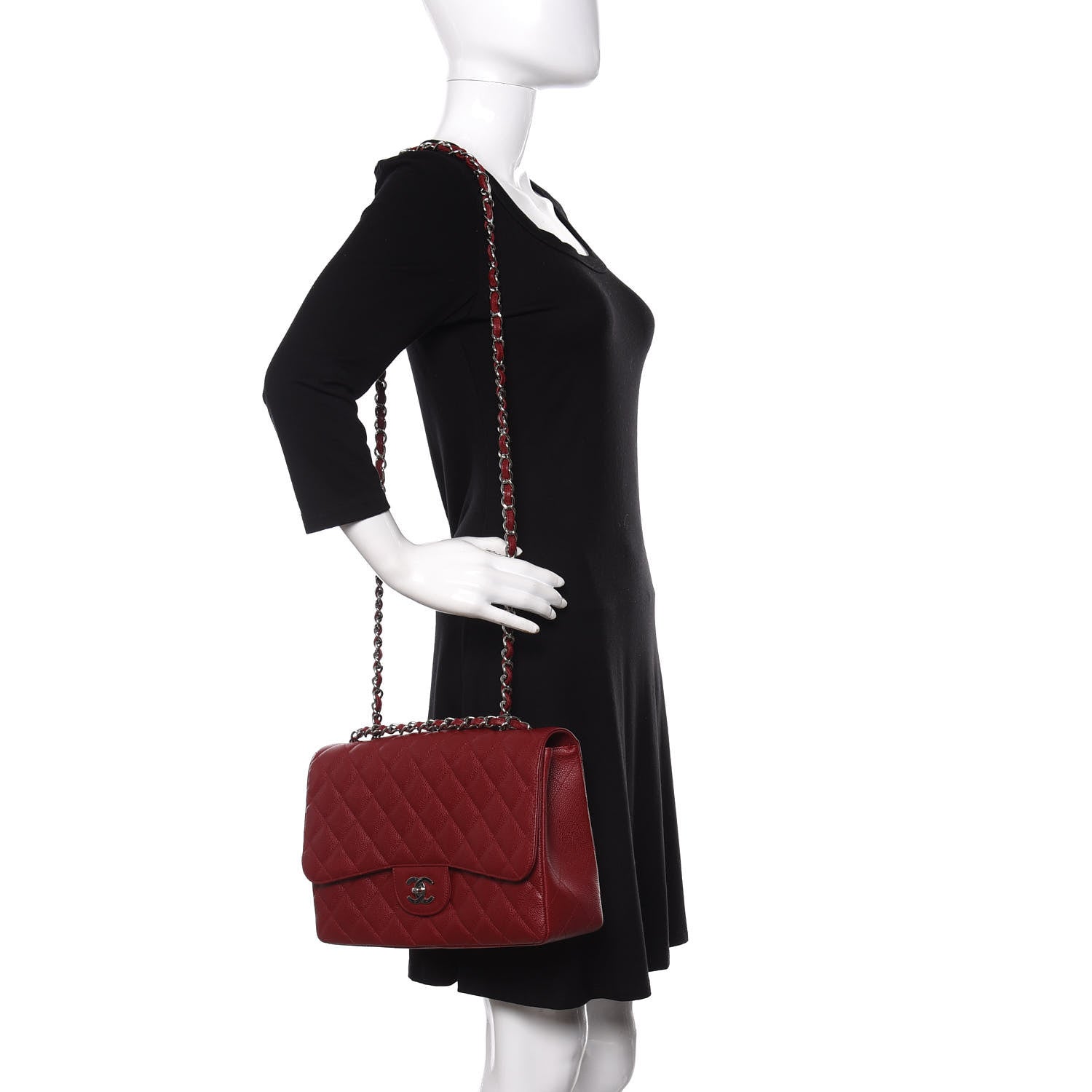 Chanel Caviar Quilted Jumbo Single Flap Dark Red 3 of 13