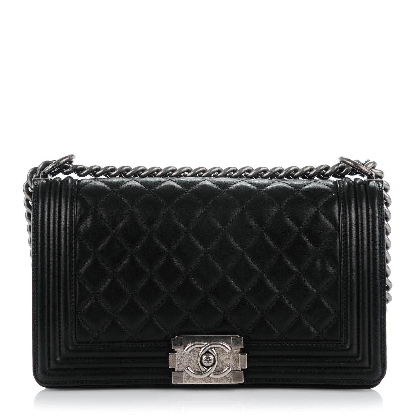 Lambskin Quilted Medium Boy Flap Black