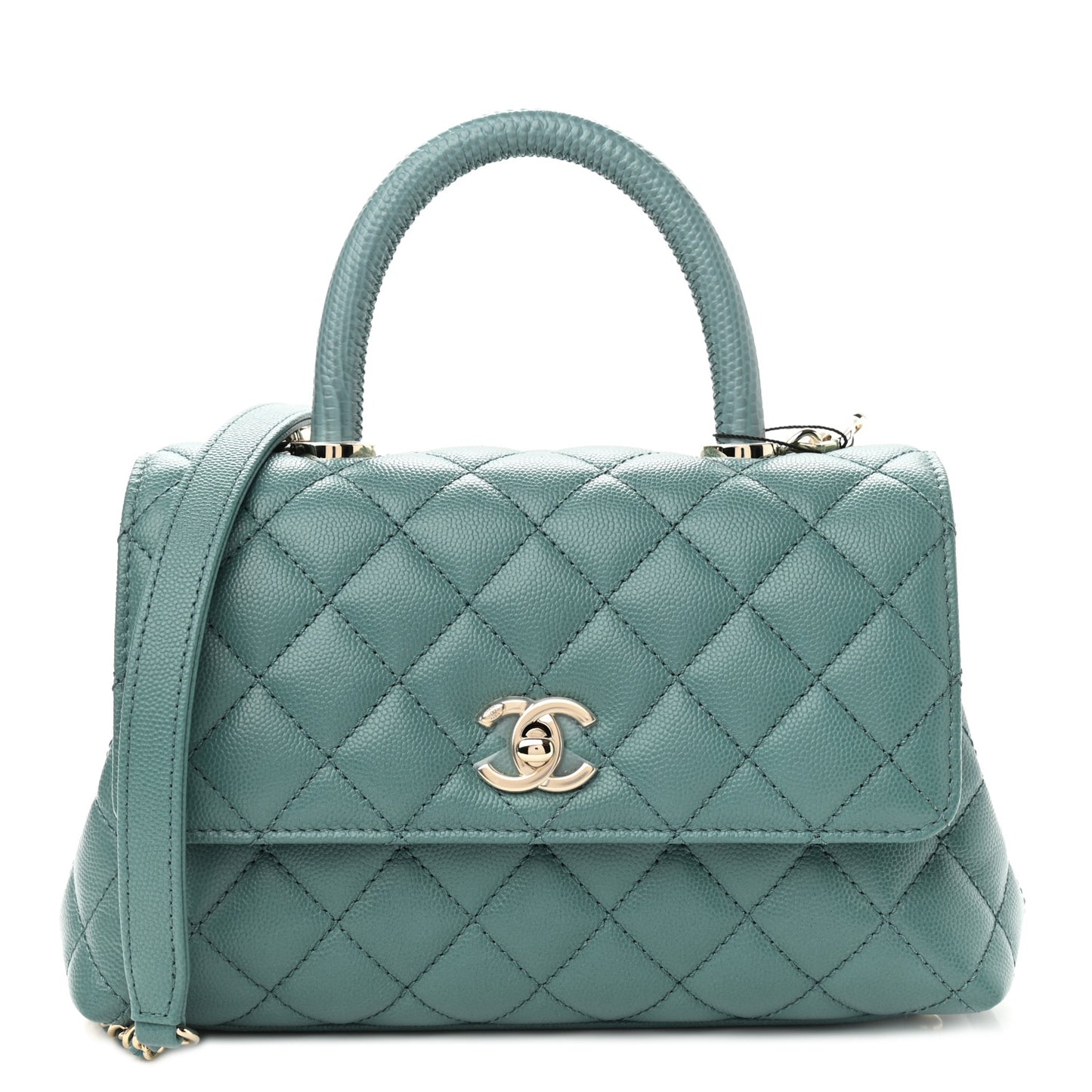 Caviar Quilted Lizard Embossed Mini Coco Handle Flap Green