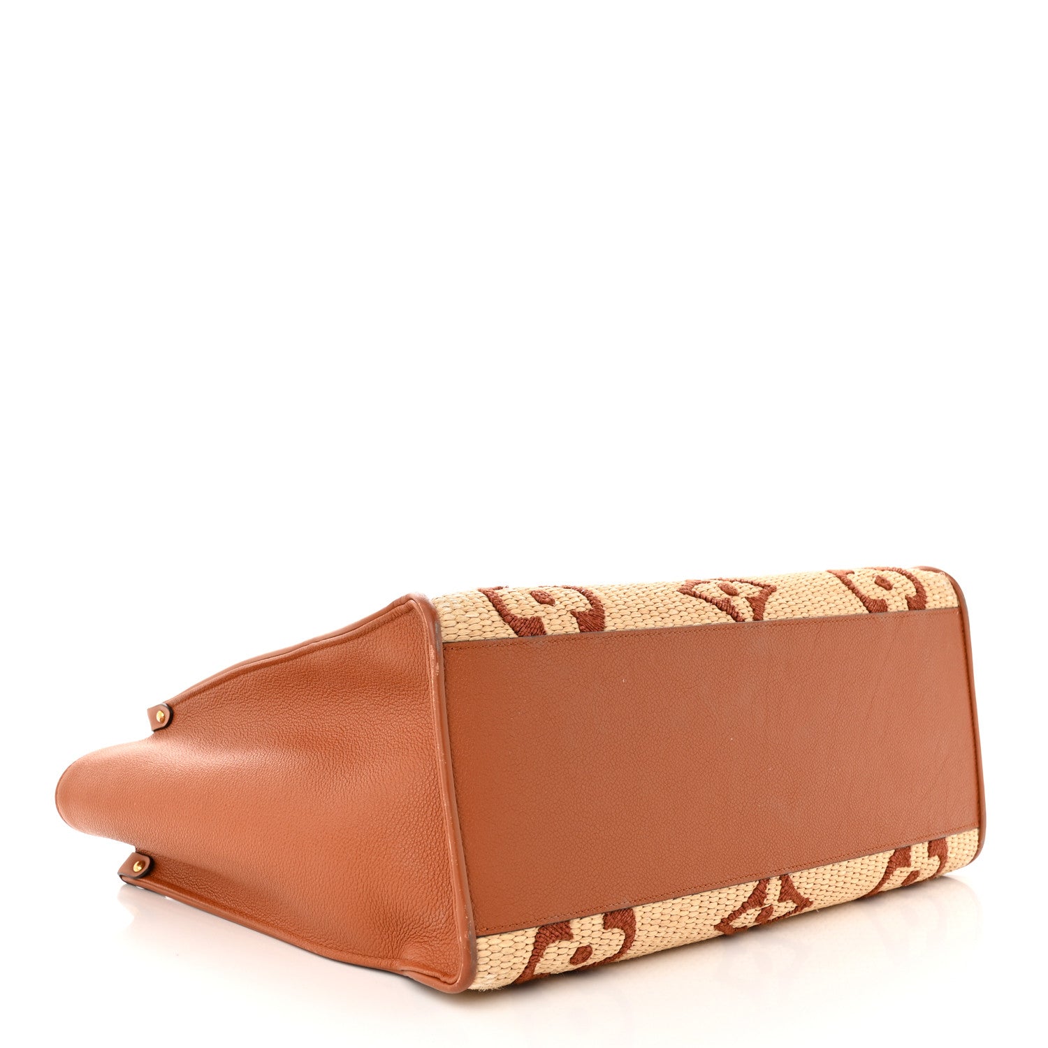 Louis Vuitton Raffia Calfskin Monogram Giant Onthego GM Tan 4 of 12